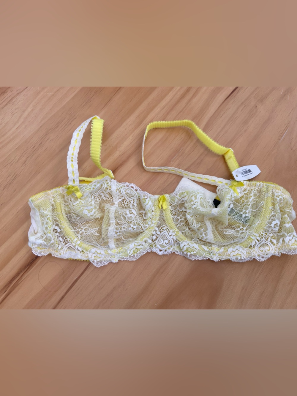 Adore Me Yellow and White Lace Balconette Bra